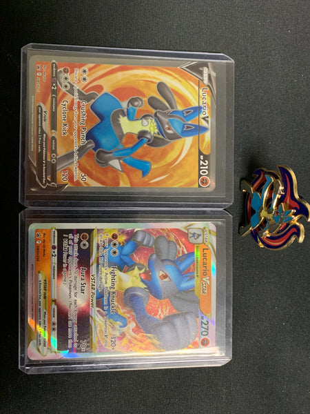 2022 POKEMON SWSH BLACK STAR PROMO SET - LUCARIO VSTAR , LUCARIO V , LUCARIO METAL VSTAR PIN