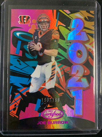 2021 PANINI CERTIFIED FOOTBALL #2021-3 CINCINNATI BENGALS - JOE BURROW GRAFFITI INSERT CARD NUMBERED 193/199