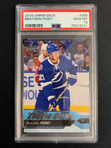 2016 UPPER DECK SERIES 1 HOCKEY #205 - TAMPA BAY LIGHTNING - BRAYDEN POINT YOUNG GUNS ROOKIE GRADED PSA 10 GEM MINT