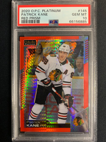 2020 UD OPC PLATINUM HOCKEY #145 CHICAGO BLACKHAWHS - PATRICK KANE RED PRISM PARALLEL GRADED PSA 10 GEM MINT