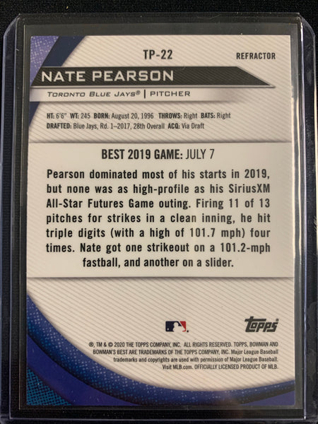 2020 BOWMAN'S BEST BASEBALL #TP-22 TORONTO BLUE JAYS - NATE PEARSON BOWMAN'S BEST REFRACTOR