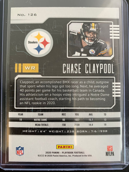 2020 PANINI PLAYBOOK FOOTBALL #126 PITTSBURGH STEELERS - CHASE CLAYPOOL ROOKIE CARD