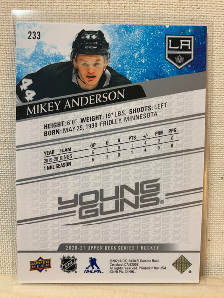 2020-21 UPPER DECK HOCKEY #233 LOS ANGELES KINGS - MIKEY ANDERSON YOUNG GUNS ROOKIE CARD RAW