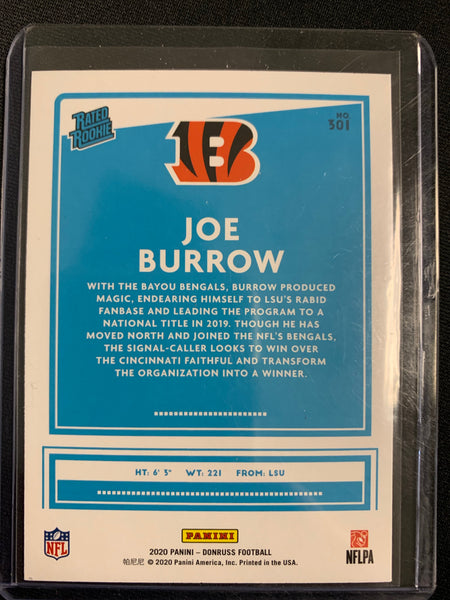 2020 PANINI DONRUSS FOOTBALL #301 CINCINNATI BENGALS - JOE BURROW RATED ROOKIE CARD