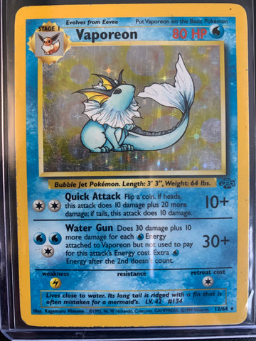 1999 POKEMON BASE SET JUNGLE WOTC HOLO VAPOREON 12/64 - LP