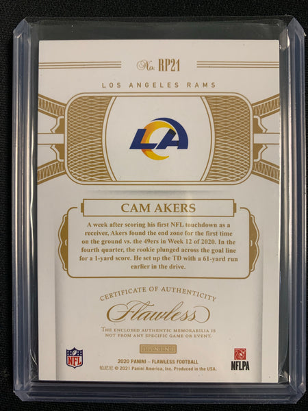 2020 PANINI FLAWLESS NFL FOOTBALL #RP1 LOS ANGELES RAMS - CAM AKERS FLAWLESS ROOKIE PATCH NUMBERED 09/25