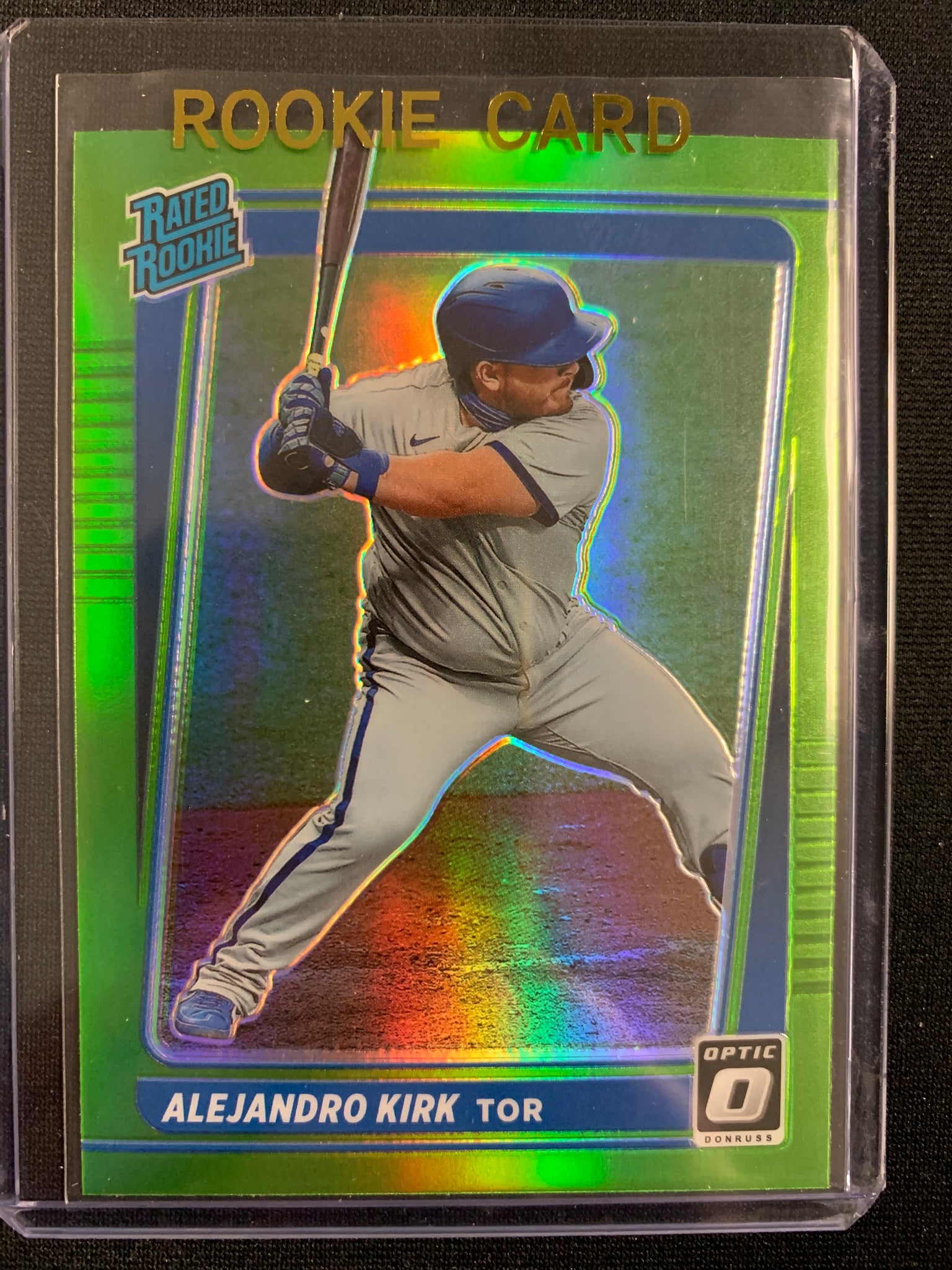 2021 PANINI DONRUSS OPTIC BASEBALL #63 TORONTO BLUE JAYS - ALEJANDRO KIRK GREEN PRIZM RATED ROOKIE CARD