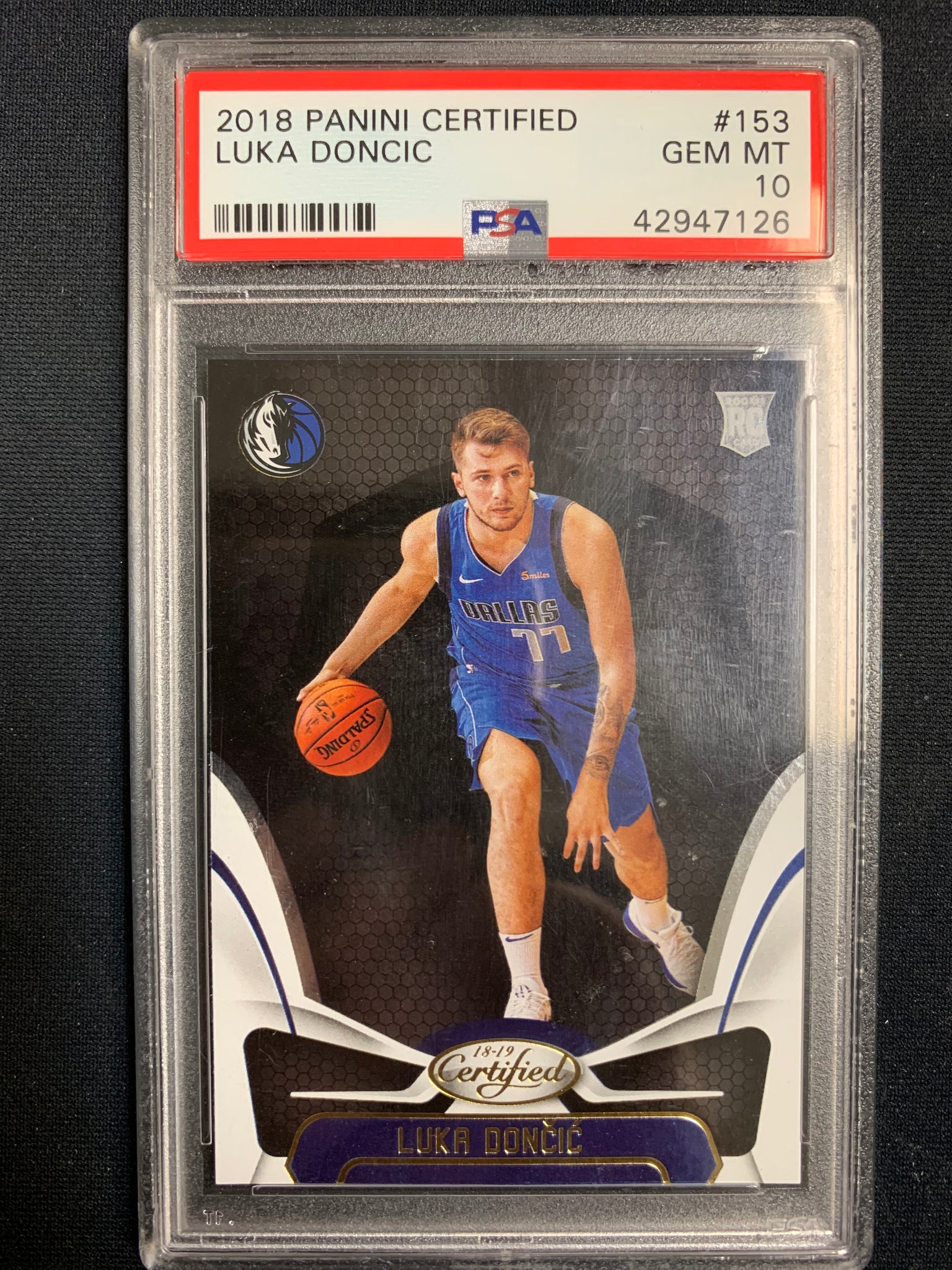 2018 PANINI CERTIFIED NBA BASKETBALL #153 DALLAS MAVERICKS - LUKA DONCIC ROOKIE CARD GRADED PSA 10 GEM MINT