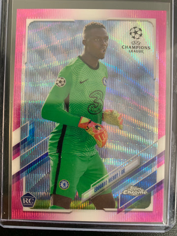 2021 TOPPS CHROME UEFA CHAMPIONS LEAGUE SOCCER #38 CHELSEA FC - EDOUARD MENDY PINK PRIZM ROOKIE CARD