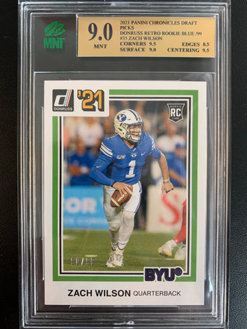 2021 PANINI CHRONICLES DRAFT PICKS FOOTBALL #1 NEW YORK JETS - ZACH WILSON DONRUSS ROOKIE CARD NUMBERED 90/99 GRADED MNT 9.0 MINT