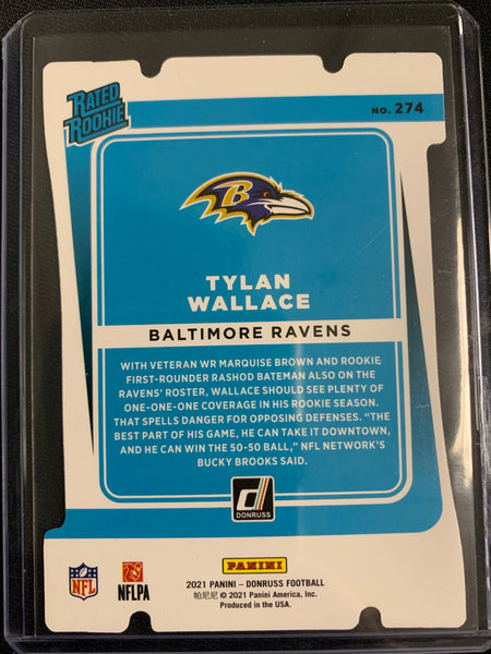 2021 PANINI DONRUSS NFL FOOTBALL #274 BALTIMORE RAVENS - TYLAN WALLACE SILVER DIE CUT PRESS PROOF RATED ROOKIE NUMBERED 72/75