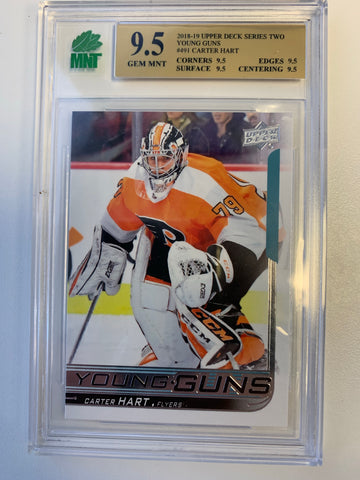 2018-19 UPPER DECK HOCKEY #491 PHILADELPHIA FLYERS - CARTER HART YG ROOKIE CARD GRADED MNT 9.5 GEM MINT