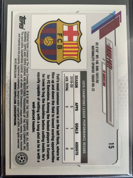 2021 TOPPS CHROME UEFA CHAMPIONS LEAGUE SOCCER #15 FC BARCELONA - ANSU FATI BASE CARD