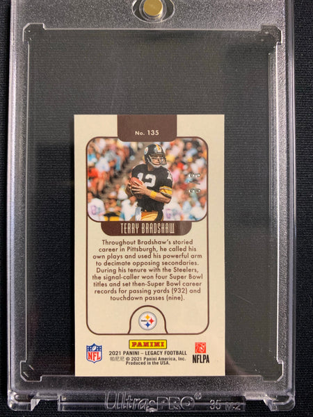 2021 PANINI LEGACY NFL FOOTBALL #135 PITTSBURGH STEELERS - TERRY BRADSHAW GREEN DISCO PRIZM MINI CARD NUMBERED 3/3