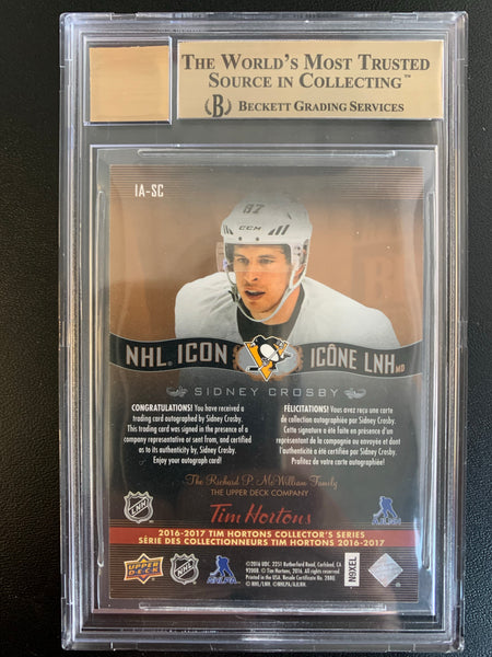 2016-17 UPPER DECK TIM HORTON'S HOCKEY #ASC PITTSBURGH PENGUINS - SIDNEY CROSBY NHL ICON AUTOGRAPHS NUMBERED 54/87 GRADED BECKETT 9.5 GEM MINT W/ 10 AUTO