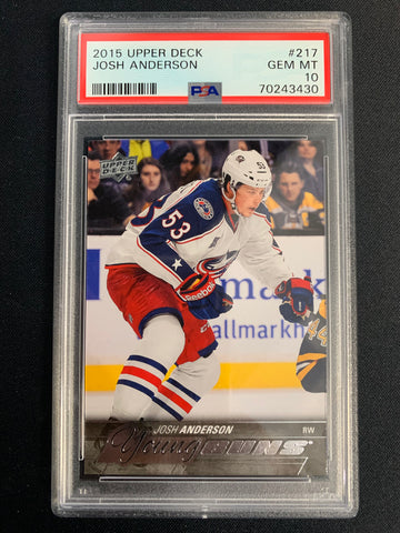 2015 UPPER DECK SERIES 1 HOCKEY #217 - COLUMBUS BLUE JACKETS - JOSH ANDERSON YOUNG GUNS ROOKIE GRADED PSA 10 GEM MINT