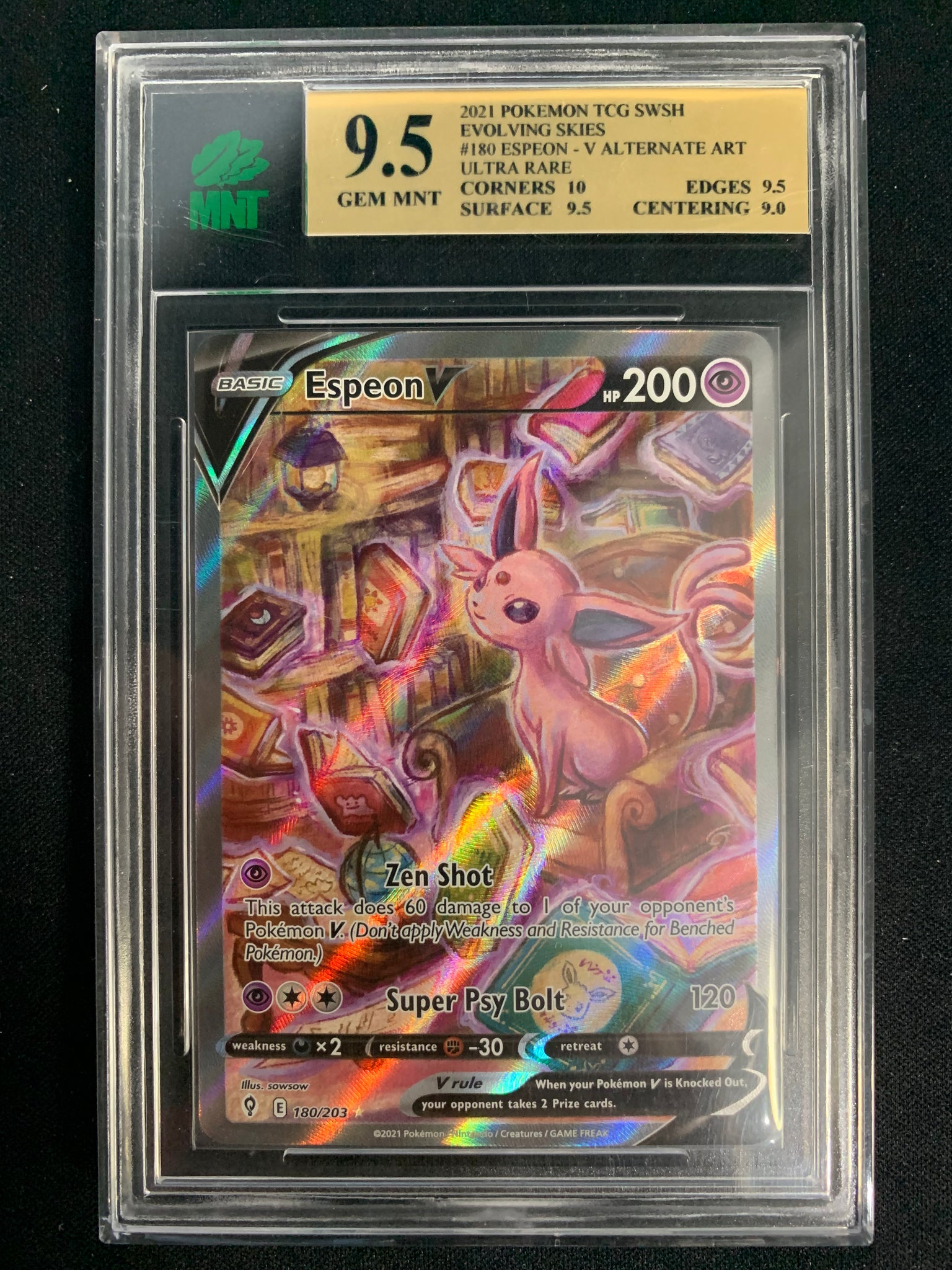 2021 POKEMON SW&SH EVOLVING SKIES ESPEON V ALTERNATE ART RARE 180/203 GRADED MNT 9.5 GEM MINT