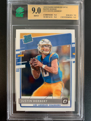 2020 PANINI DONRUSS OPTIC FOOTBALL #153 LOS ANGELES CHARGERS - JUSTIN HERBERT ROOKIE CARD GRADED MNT 9.0 MINT