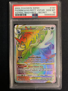 2022 POKEMON ASTRAL RADIANCE HISUIAN SAMUROTT VSTAR SECRET RAINBOW RARE #197 - GRADED PSA 10 GEM MINT