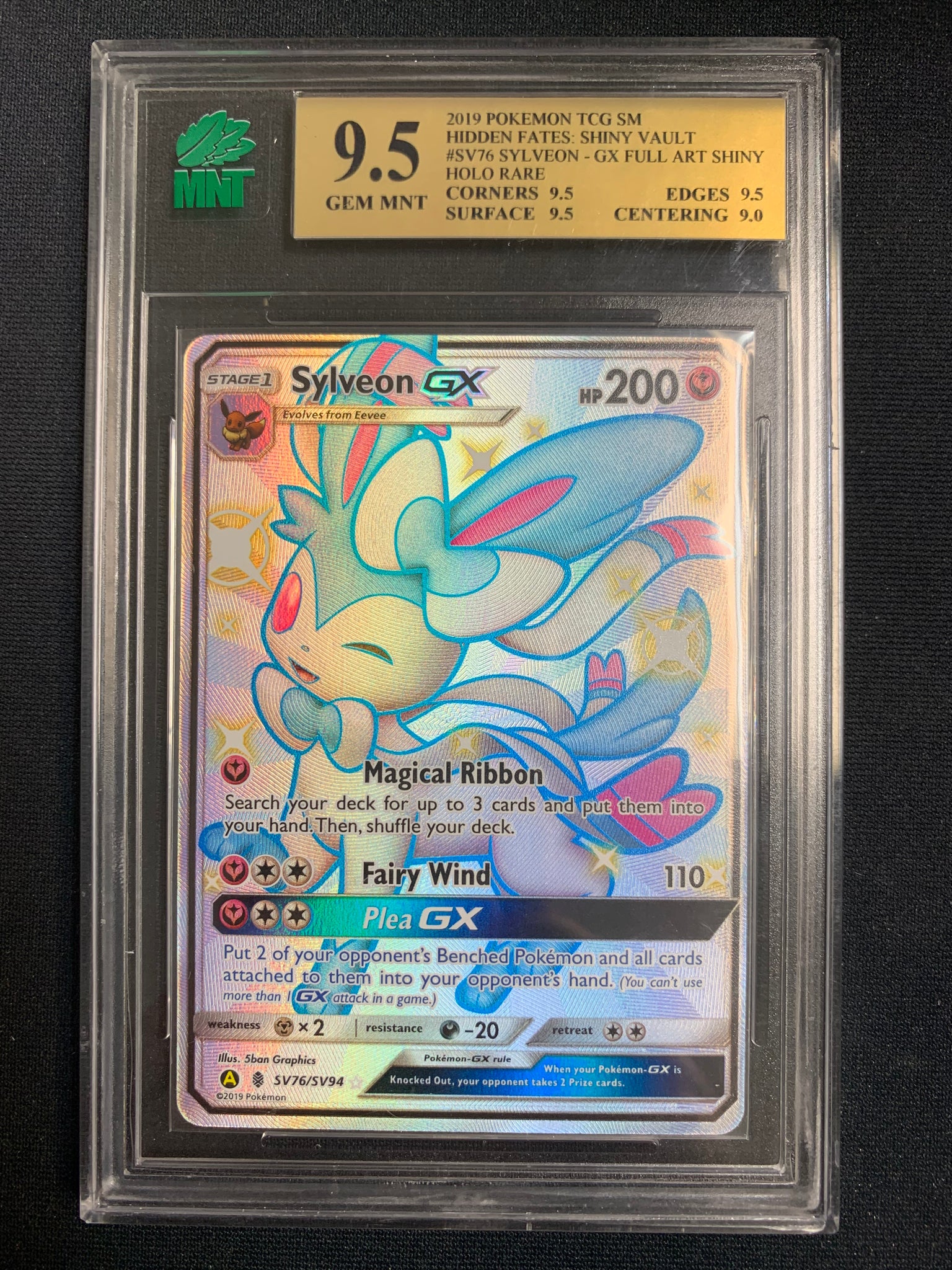 2019 POKEMON S&M HIDDEN FATES SHINY VAULT SYLVEON GX FULL ART HOLO RARE #SV76 GRADED MNT 9.5 GEM MINT