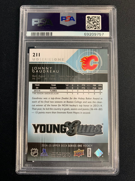 2014 UPPER DECK SERIES 1 HOCKEY #211 - CALGARY FLAMES - JOHHNY GAUDREAU YOUNG GUNS ROOKIE GRADED PSA 10 GEM MINT