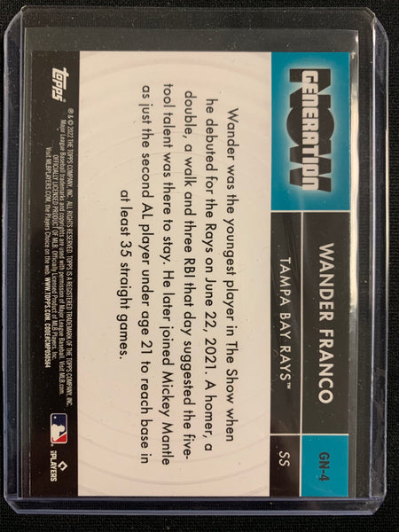 2022 TOPPS SERIES 1 BASEBALL #GN-4 TAMPA BAY RAYS - WANDER FRANCO GENERATION NOW INSERT CARD