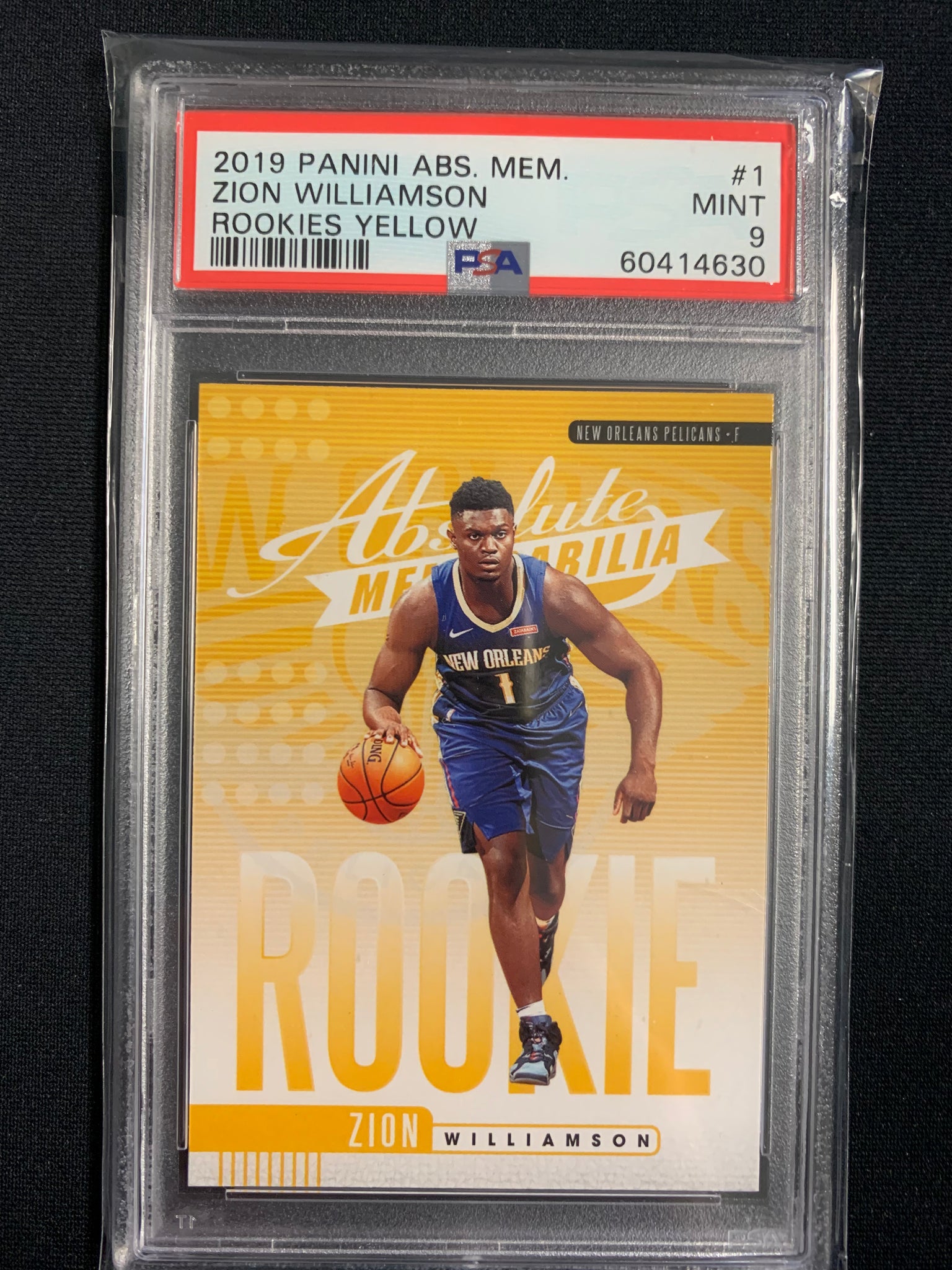 2019 PANINI ABSOLUTE NBA BASKETBALL #1 NEW ORLEANS PELICANS - ZION WILLIAMSON ROOKIES YELLOW GRADED PSA 9 MINT