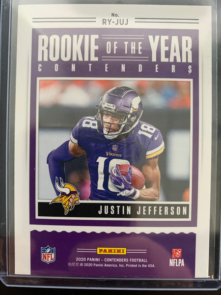 2020 PANINI CONTENDERS FOOTBALL #RY-JUJ MINNESOTA VIKINGS - JUSTIN JEFFERSON ROOKIE OF THE YEAR INSERT CARD