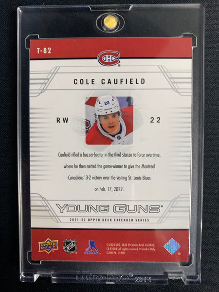 2021-22 UPPER DECK EXTENDED SERIES HOCKEY #T-82 MONTREAL CANADIENS - COLE CAUFIELD RETRO YOUNG GUNS ROOKIE CARD
