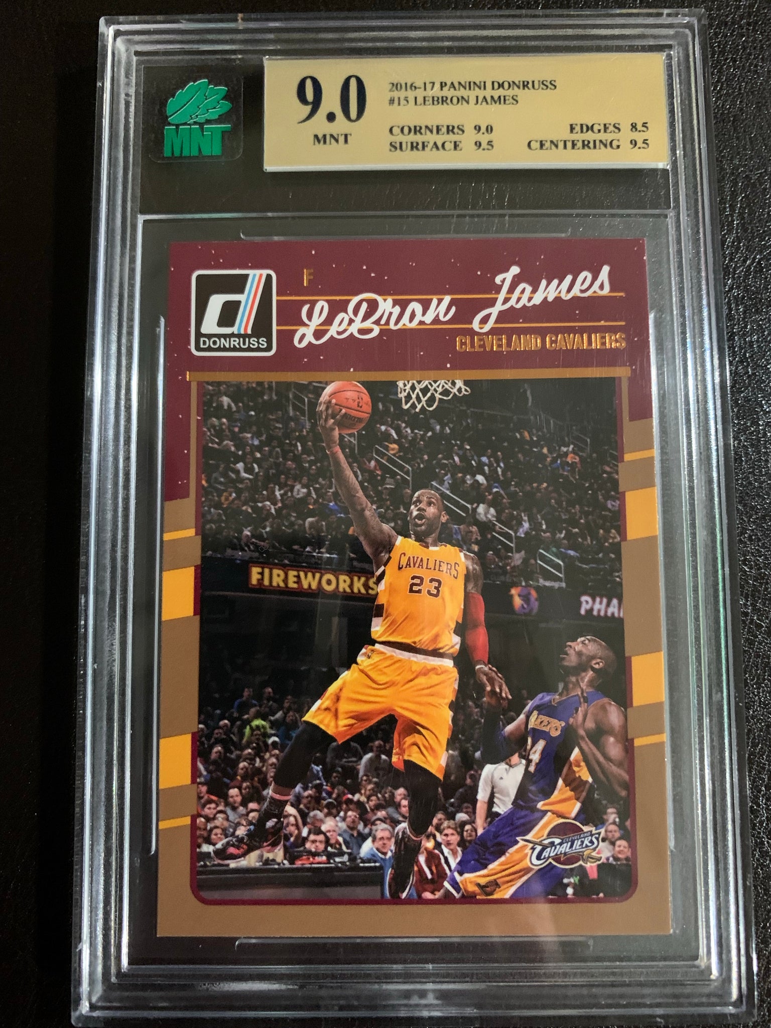 2016-17 PANINI DONRUSS NBA BASKETBALL #15 CLEVELAND CAVALIERS - LEBRON JAMES "WITH KOBE" GRADED MNT 9.0 MINT