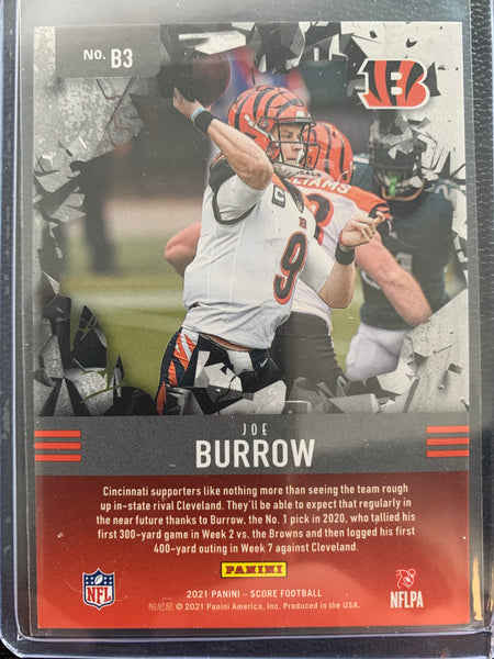 2021 PANINI SCORE FOOTBALL #B3 CINCINNATI BENGALS - JOE BURROW BREAKTHROUGH INSERT CARD