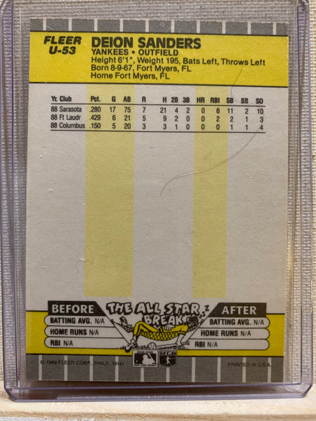 1989-90 FLEER BASEBALL UPDATE #U-53 - DEION SANDERS ROOKIE CARD RAW