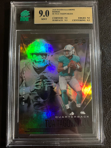 2020 PANINI ILLUSIONS FOOTBALL #6 MIAMI DOLPHINS - TUA TAGOVAILOA ROOKIE CARD GRADED MNT 9.0 MINT