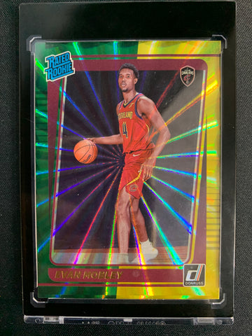 2021-22 PANINI DONRUSS BASKETBALL #225 CLEVELAND CAVALIERS - EVAN MOBLEY YELLOW & GREEN LASER HOLO ROOKIE CARD
