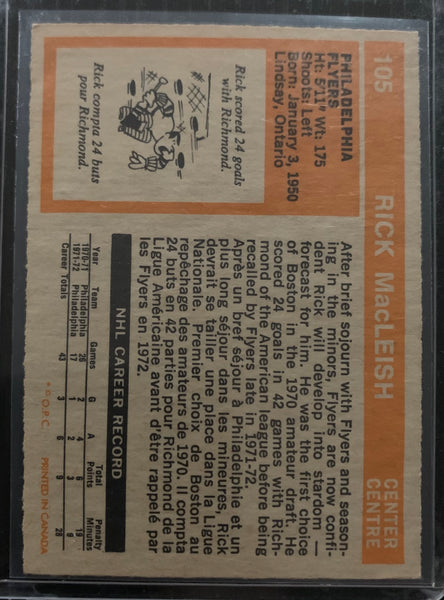 1972-73 O-PEE-CHEE HOCKEY #105 PHILADELPHIA FLYERS - RICK MACLEISH CARD RAW
