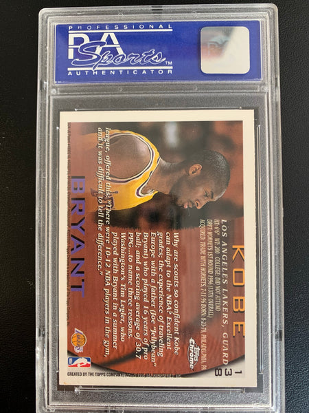 1996 TOPPS CHROME BASKETBALL #138 - KOBE BRYANT ROOKIE CARD GRADED PSA 8 NM-MT
