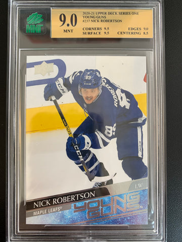 2020-21 UPPER DECK HOCKEY #237 TORONTO MAPLE LEAFS - NICK ROBERTSON YOUNG GUNS ROOKIE CARD GRADED MNT 9.0 MINT