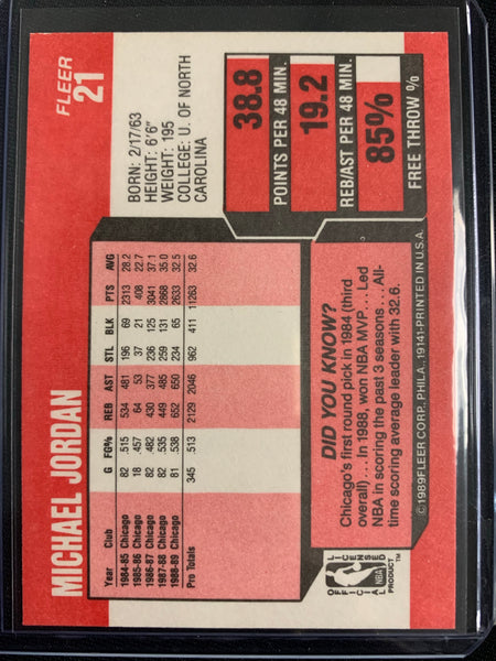 1989 FLEER NBA BASKETBALL #21 CHICAGO BULLS - MICHAEL JORDAN SCORING LEADER - MINT