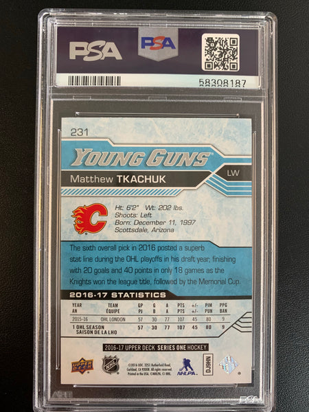2016-17 UPPER DECK HOCKEY #231 CALGARY FLAMES - MATTHEW TKACHUK YOUNG GUNS ROOKIE CARD GRADED PSA 10 GEM MINT