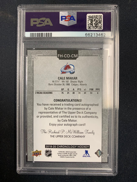 2019-20 UPPER DECK CHRONOLOGY HOCKEY #CO-CM COLORADO AVALANCHE - CALE MAKAR FRANCHISE HISTORY ROOKIE AUTO GRADED PSA 8 NM-MT