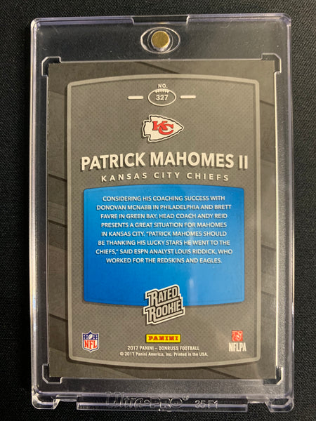 2017 PANINI DONRUSS FOOTBALL #327 KANSAS CITY CHIEFS - PATRICK MAHOMES RATED ROOKIE CARD - MINT!