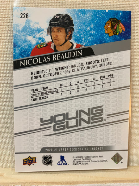 2020-21 UPPER DECK HOCKEY #226 CHICAGO BLACKHAWKS - NICOLAS BEAUDIN YOUNG GUNS ROOKIE CARD RAW
