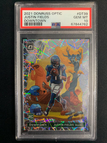 2021 DONRUSS OPTIC FOOTBALL #DT39 CHICAGO BEARS - JUSTIN FIELDS OPTIC DOWNTOWN SSP ROOKIE GRADED PSA 10 GEM MINT