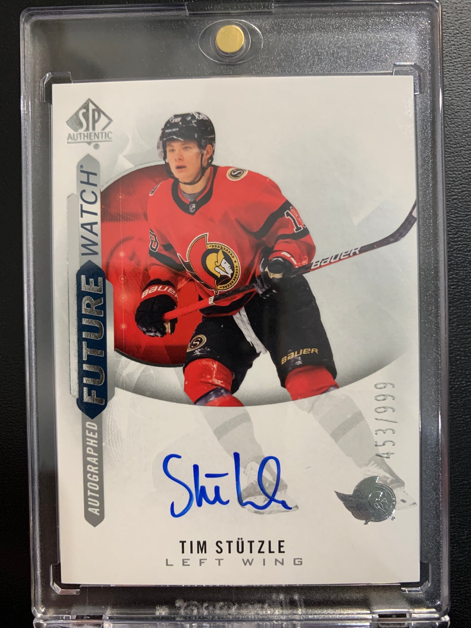 2020-21 UD SP AUTHENTIC HOCKEY #217 OTTAWA SENATORS - TIM STUTZLE FUTURE WATCH AUTO ROOKIE CARD NUMBERED 453/999