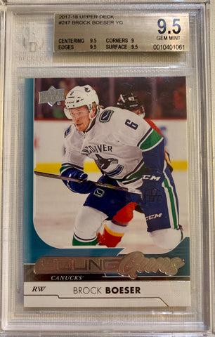 2017-18 UPPER DECK HOCKEY #247 VANCOUVER CANUCKS - BROCK BOESER  ROOKIE CARD GRADED BGS 9.5 GEM MINT