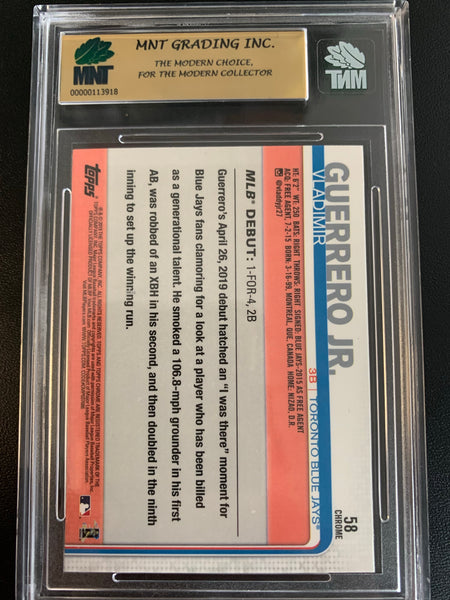 2019 TOPPS CHROME BASEBALL #58 TORONTO BLUE JAYS - VLADIMIR GUERRERO ROOKIE CARD GRADED MNT 9.0 MINT