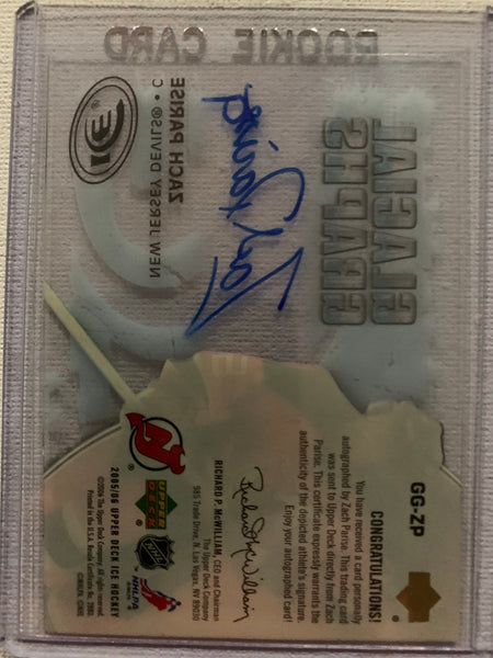 2005-06 UPPER DECK ICE HOCKEY #GG-ZP NEW JERSEY DEVILS - ZACH PARISE GLACIAL GRAPHS AUTO CARD RAW