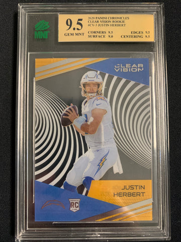 2020 PANINI CHRONICLES FOOTBALL #CV-3 LOS ANGELES CHARGERS - JUSTIN HERBERT CLEAR VISION ROOKIE CARD GRADED MNT 9.5 GEM MINT