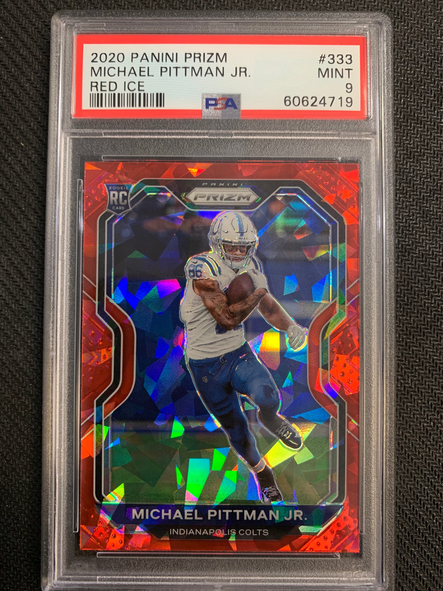 2020 PANINI PRIZM FOOTBALL #333 INDIANAPOLIS COLTS - MICHAEL PITTMAN RED ICE PRIZM PARALLEL ROOKIE GRADED PSA 9 MINT