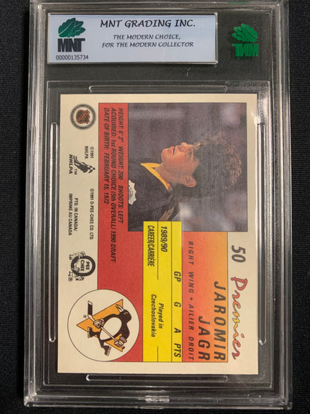 1990-91 O-PEE-CHEE PREMIER HOCKEY #50 PITTSBURGH PENGUINS - JAROMIR JAGR ROOKIE CARD GRADED MNT 8.0 NMNT-MINT